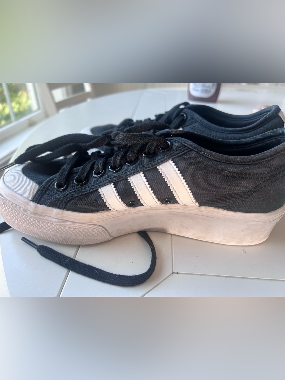 Adidas Nizza platform Black and White Low-Top Sneakers with White Stripes